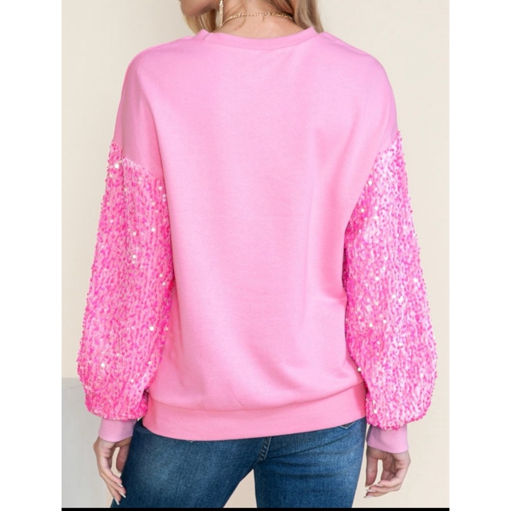 Sequin sleeve love top sz small - Picture 3 of 7